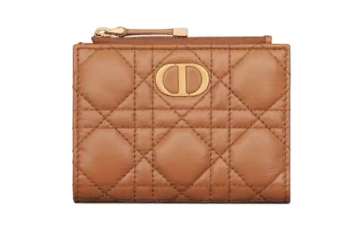 DIOR Caro Calfskin Wallet Women's Dark Color Brandy