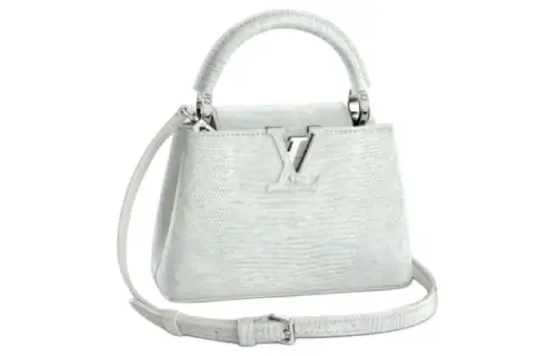 LOUIS VUITTON Capucines Lizard Skin Capison Handbag Women's Gray