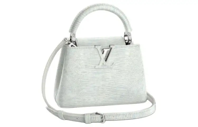 LOUIS VUITTON Capucines Lizard Skin Capison Handbag Women's Gray