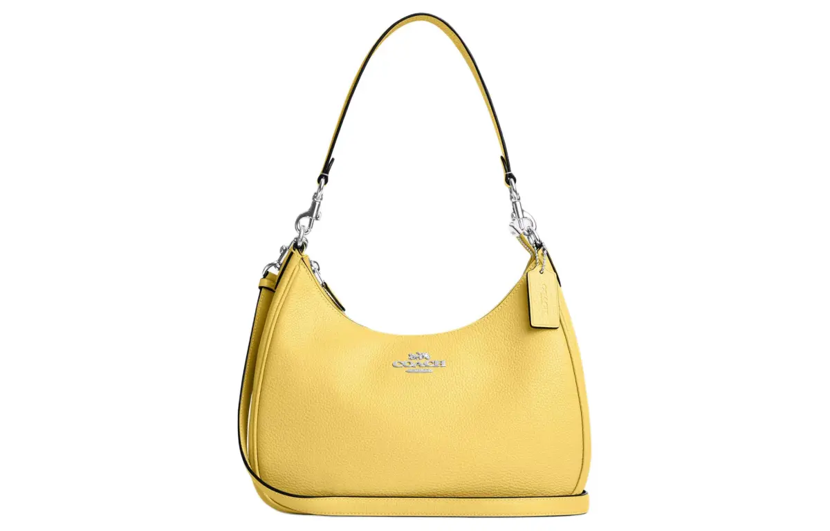 COACH Teri Pebbled Leather Portable Shoulder Bag Large Women's Silver & Vintage Yellow