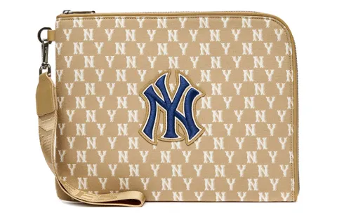 MLB Monogram Polyester Wallet Clutch Regular Unisex Khaki