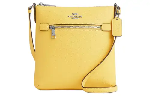 COACH File Cross Grain Leather Crossbody Bags Small Women's Silver & Vintage Yellow