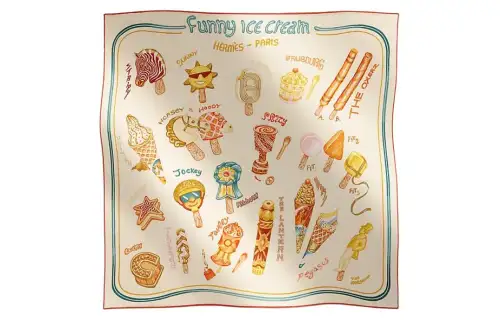 HERMES Fun Ice Cream Scarves Women's Beige