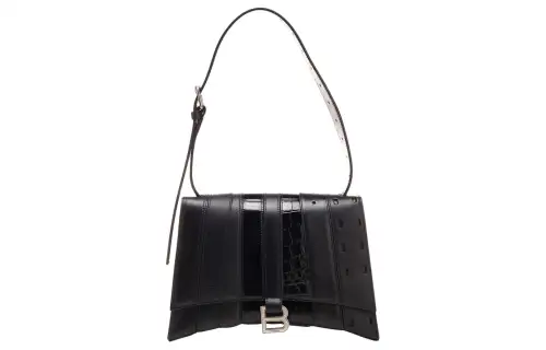 Balenciaga Hourglass Calfskin Hourglass Bag, One Shoulder Handbag Women's Black