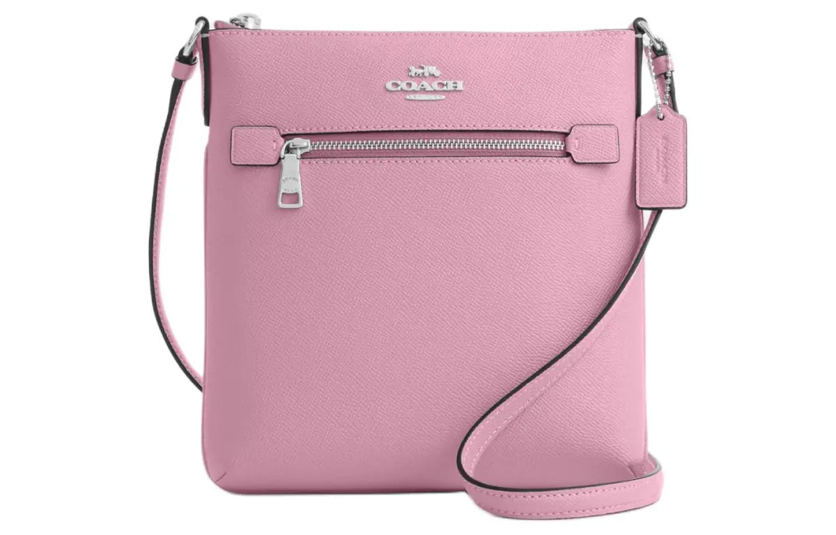 COACH File Cross Grain Leather Shoulder Bag, Crossbody Bag Small Women's Silver & Tulip