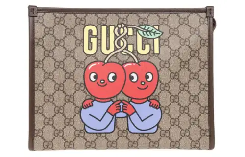 GUCCI Canvas With Leather Toiletry Bag Clutch Men's Beige & Brown