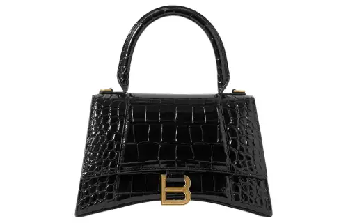 Balenciaga Hourglass Leather One Shoulder Handbag Small Women's Black