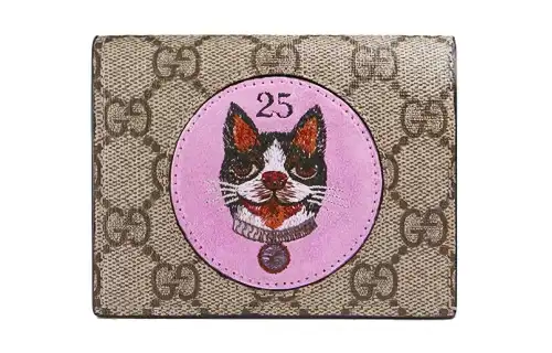 GUCCI GG Supreme Canvas With Leather Card Holder, Wallet Regular Women's Ebony/Pink/Red