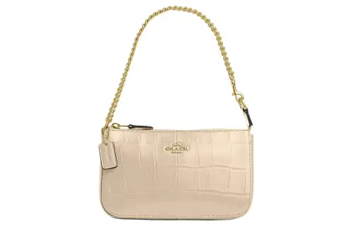 COACH Nolita Crocodile Embossed Leather Handbag, Shoulder Bag Small Women's Gold With Ivory