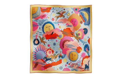 HERMES Cartoon Pattern Scarves Women's Multicolor