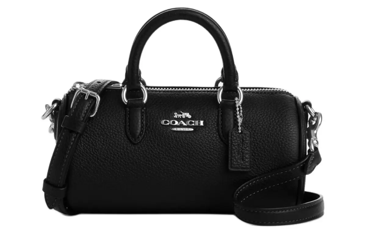 COACH Lacey Pebbled Leather Boston Bag, Shoulder Bag, Crossbody Bag, Handbag Small Women's Silver & Black