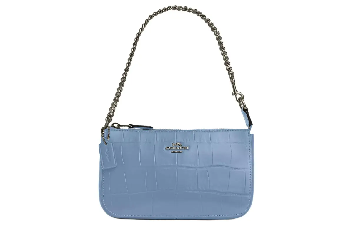 COACH Nolita Crocodile Embossed Leather Handbag, Shoulder Bag Small Women's Bronze & Cornflower Blue