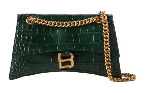 Balenciaga Crush Leather Shoulder Bag Women's Dark Green