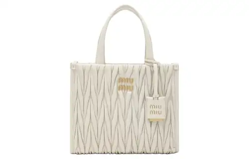 MIU MIU Matelassé Soft Sheep Leather Tote Bag, Shopping Bag, Shoulder Bag, Crossbody Bag, Handbag Women's Ecru