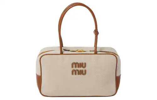 MIU MIU Canvas With Leather Handbag, Shoulder Bag Regular Women's Beige & Brandy