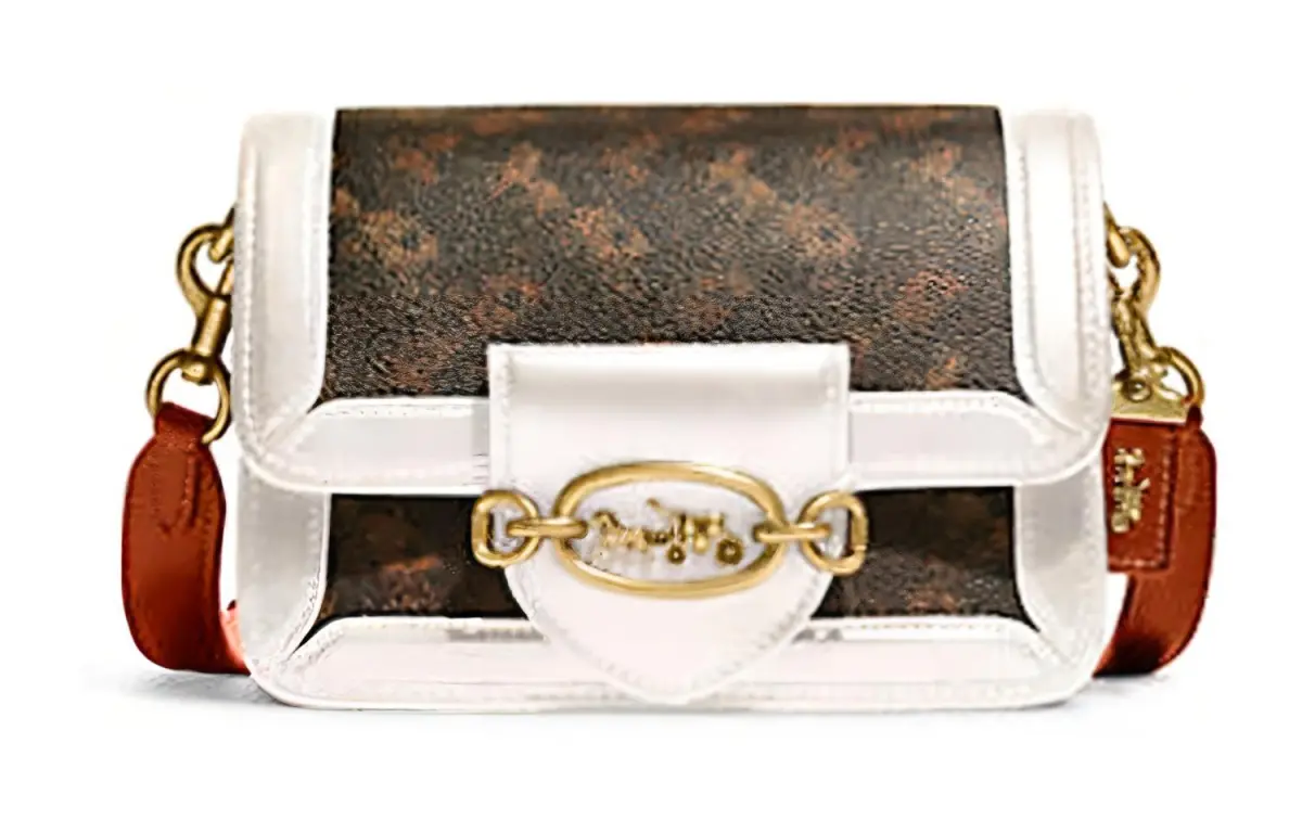 COACH Hero Cow Leather Handbag, Shoulder Bag, Crossbody Bag Small Women's Dark Brown & Orange & White