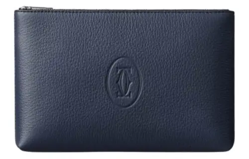 CARTIER Must De Cartier Calfskin Clutch Small Unisex Marine Blue