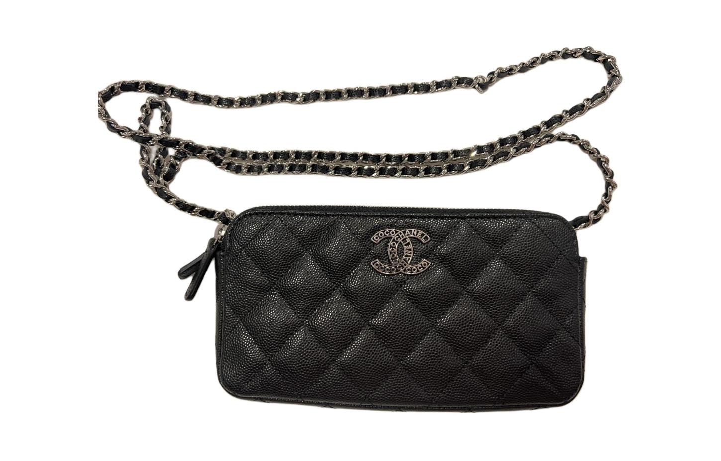 CHANEL Chanel, leather black wallet with diamond pattern for men and women, for beloved
