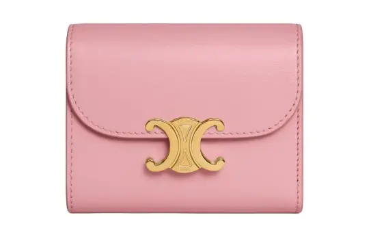 CELINE Triomphe Shiny Calfskin Card Holder, Wallet Small Women's Rose