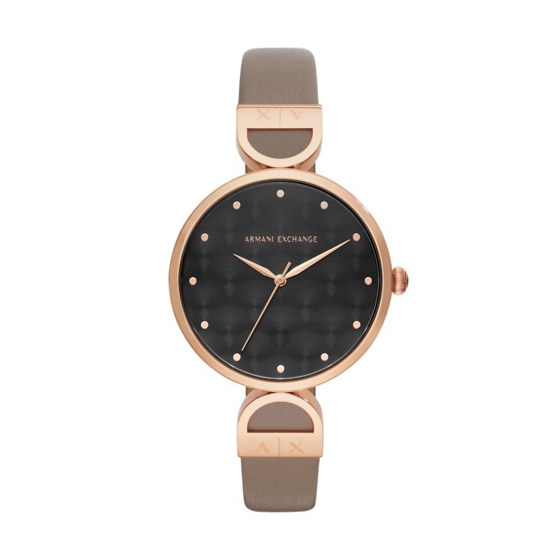 ARMANI EXCHANGEAE Wrist Watches Quartz Movement Leather Strap 38mm Black Dial Women's Watch