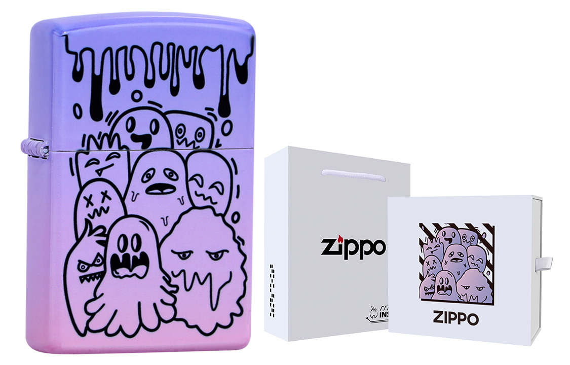 ZIPPO Popular series, windproof, kerosene, ghost tribe, blue and pink gradient, practical brass shell, free engraving for lighters, ghostwriting greeting cards, please contact customer service for details