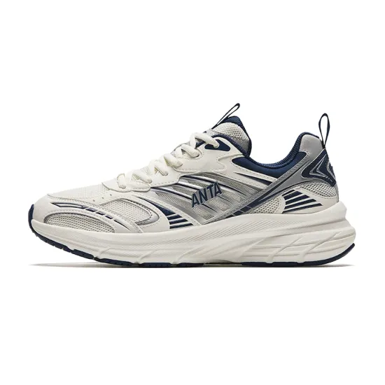 ANTA Running Shoes Men Low-Top Ivory White/Silver/Deep Nautical Blue