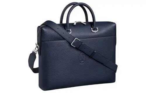CARTIER Must De Cartier Cow Leather Briefcase, Shoulder Bag, Crossbody Bag, Handbag Small Unisex Marine Blue