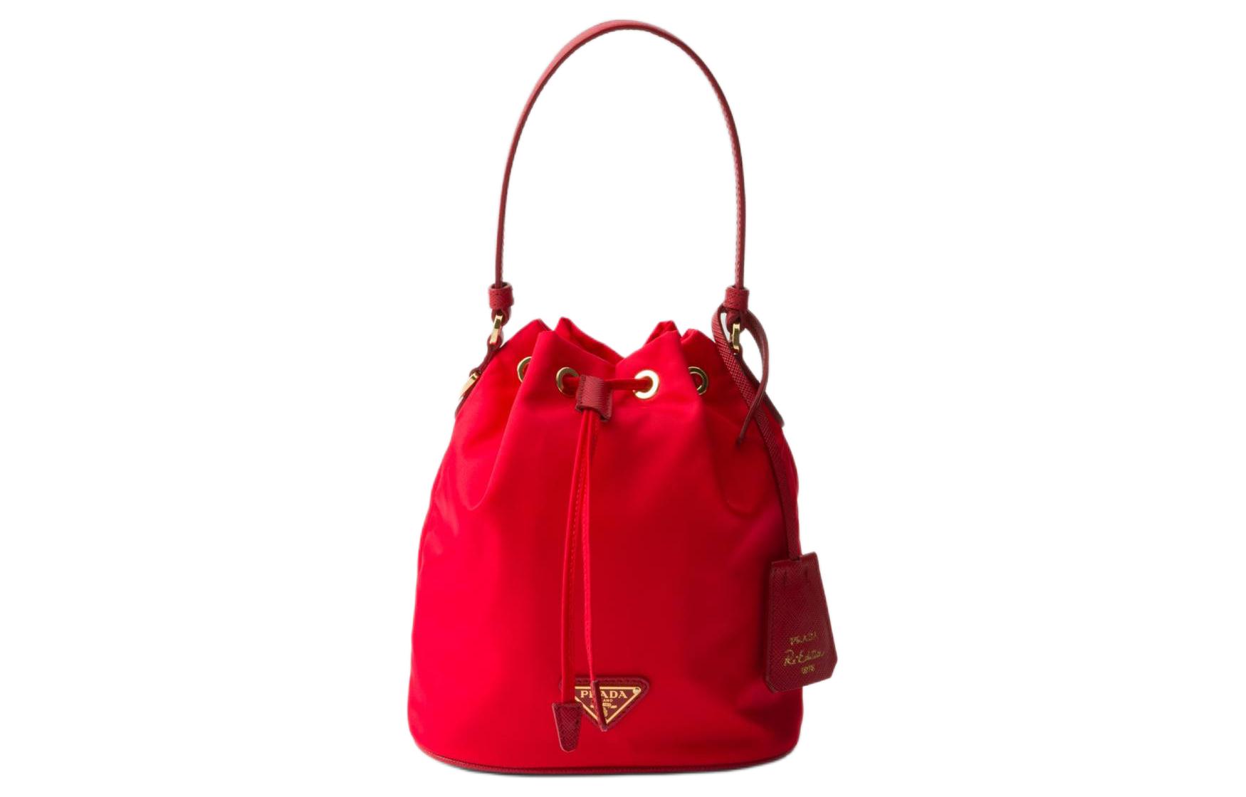 PRADA Re EditionRe Nylon Recycled Nylon Bucket Bag, Handbag, Shoulder Bag, Crossbody Bag Mini Women's Red