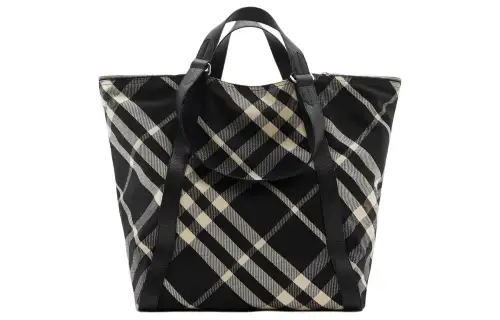 Burberry Polyester Tote Bag, Shopping Bag, Handbag Men's Black & Calico