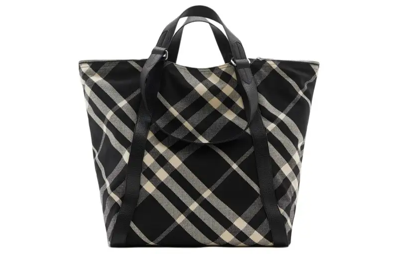 Burberry Polyester Tote Bag, Shopping Bag, Handbag Men's Black & Calico