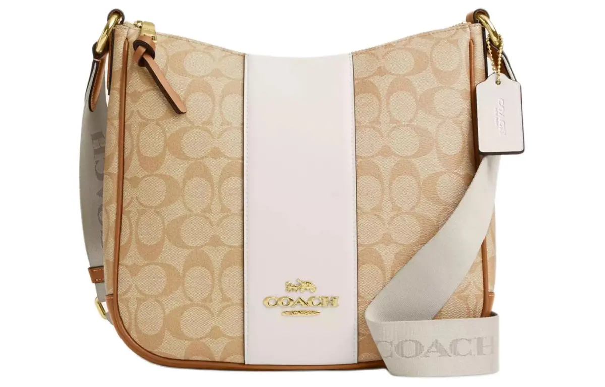 COACH Ellie Canvas With Leather Crossbody Bags Medium Women's Light Khaki