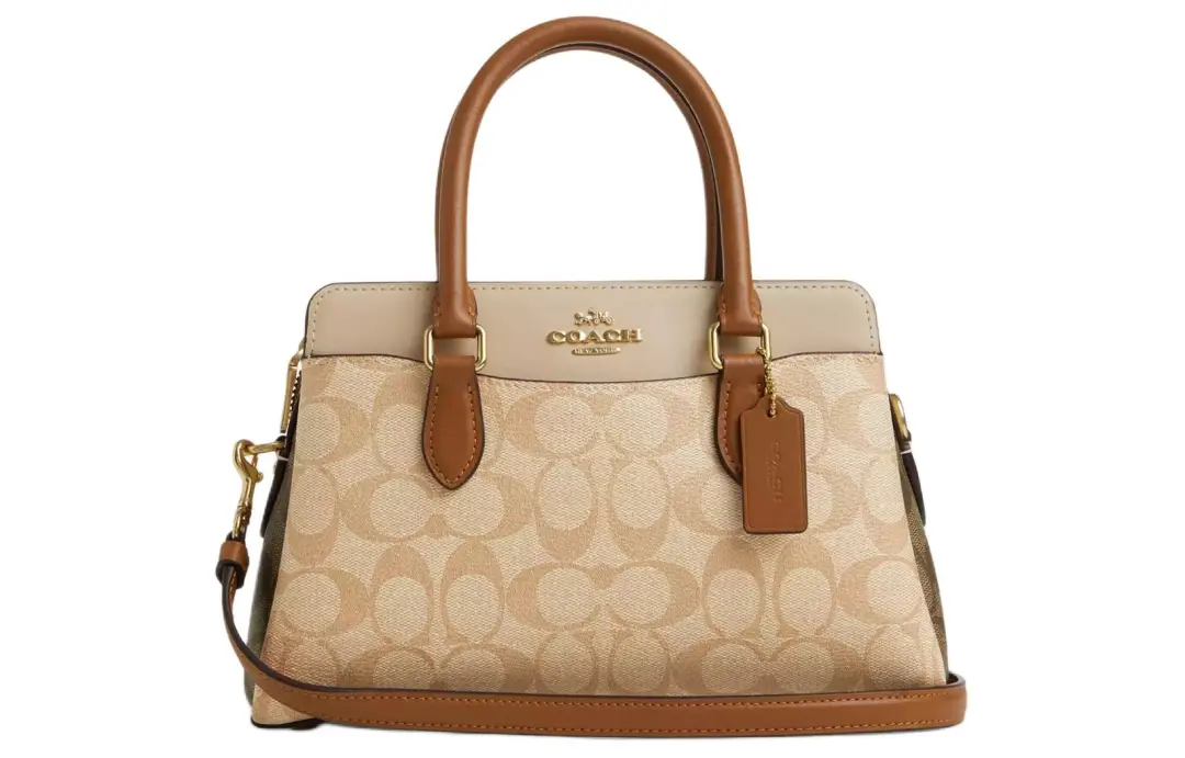 COACH Darcie Coated Canvas With Leather Shoulder Bag, Crossbody Bag, Handbag Medium Women's Khaki