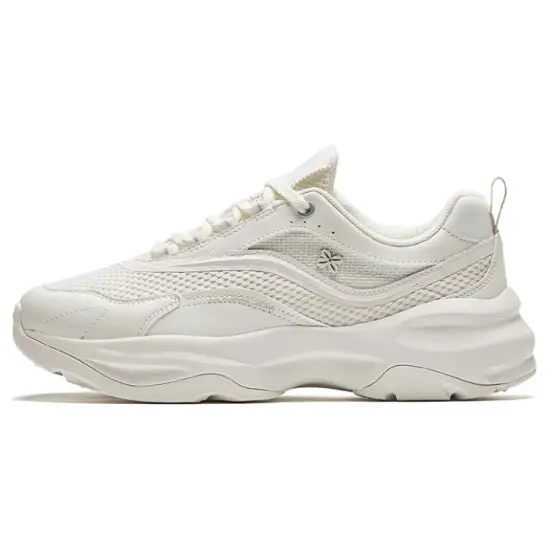 Anta Bai Wei Cushioned Wear-Resistant Breathable Height Increasing Low-Top Casual Shoes Women's Ivory White