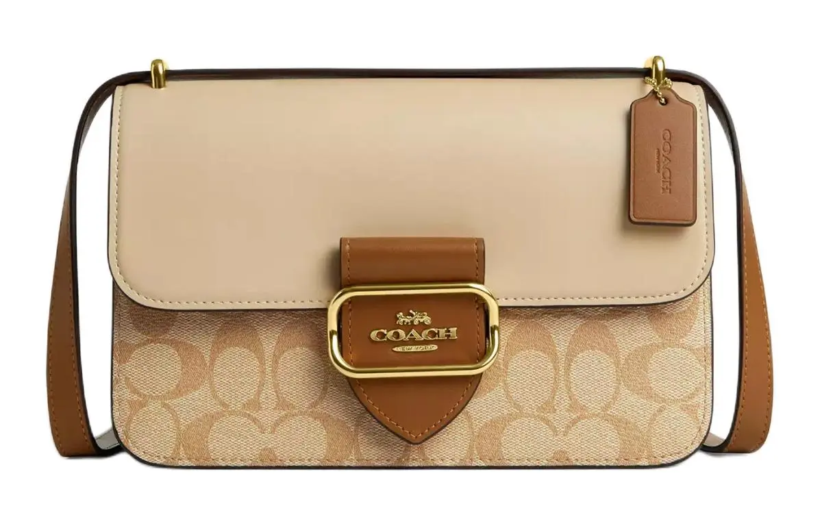 COACH Morgan Cow Leather Crossbody Bags Medium Women's Light Khaki