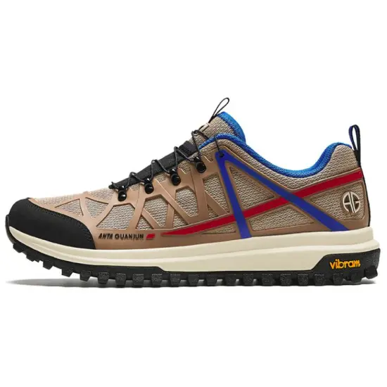 ANTA Champion Series Running Shoes Men Low-Top Light Brown/Plaid Brown/Black