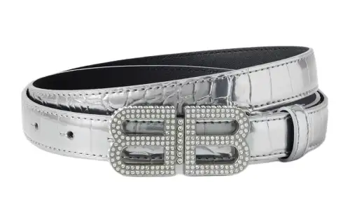 Balenciaga Leather Crystal Leather Belts Women's Silver