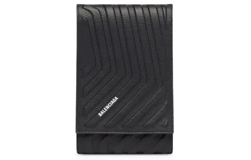 Balenciaga Car Grained Calfskin One Shoulder Crossbody Cell Phone Pouch Men's Black
