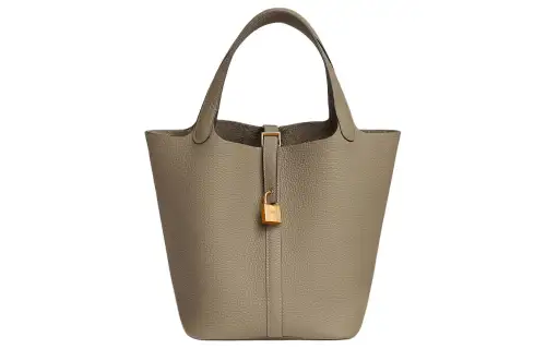 HERMES Picotin Lock Clemence Bullock Leather Basket Bag, Bucket Bag, Handbag 22 Women's 8Q BEIGE MARFA Beige