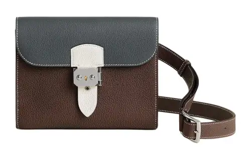 HERMES Sac A Depeches Togo Calfskin Crossbody Bags Men's Dusty Gray & Chocolate & Light Gray