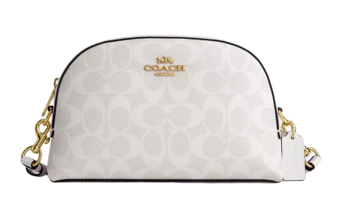 COACH Madi Coated Canvas With Leather Shoulder Bag, Crossbody Bag Medium Women's Gold & Chalk & Glacier White