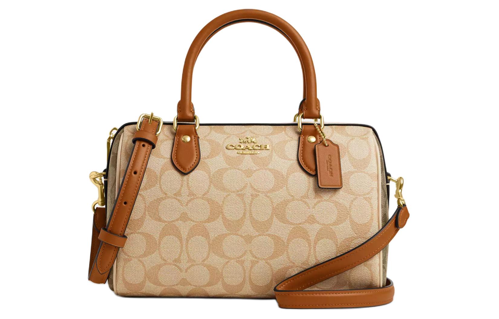 COACH Rowan Coated Canvas Shoulder Bag, Crossbody Bag, Handbag Medium Women's Light Khaki