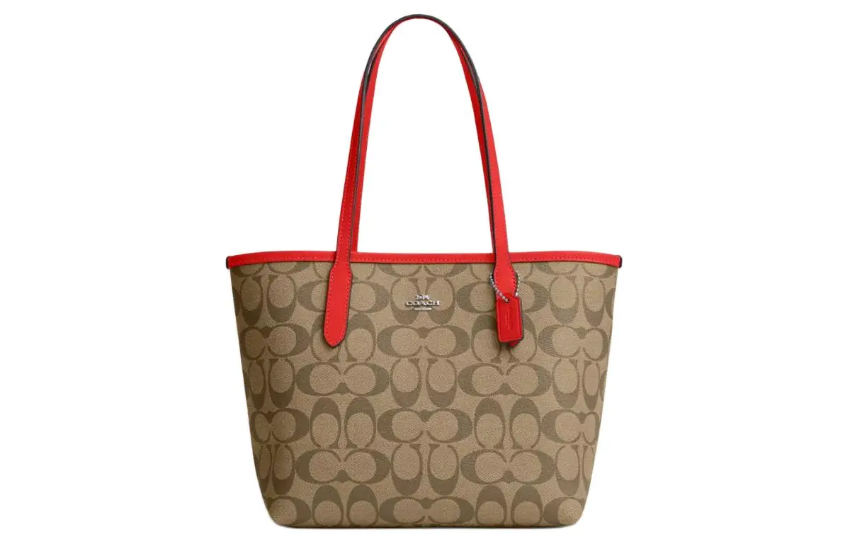 COACH City Coated Canvas With Leather Tote Bag, Shopping Bag, Handbag, Shoulder Bag Medium Women's Multicolor