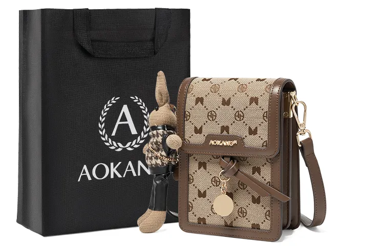 AOKANG Fabric Cell Phone Pouch, Crossbody Bag, Shoulder Bag, Commuter Bag Mini Women's Hepburn Black/Ebony