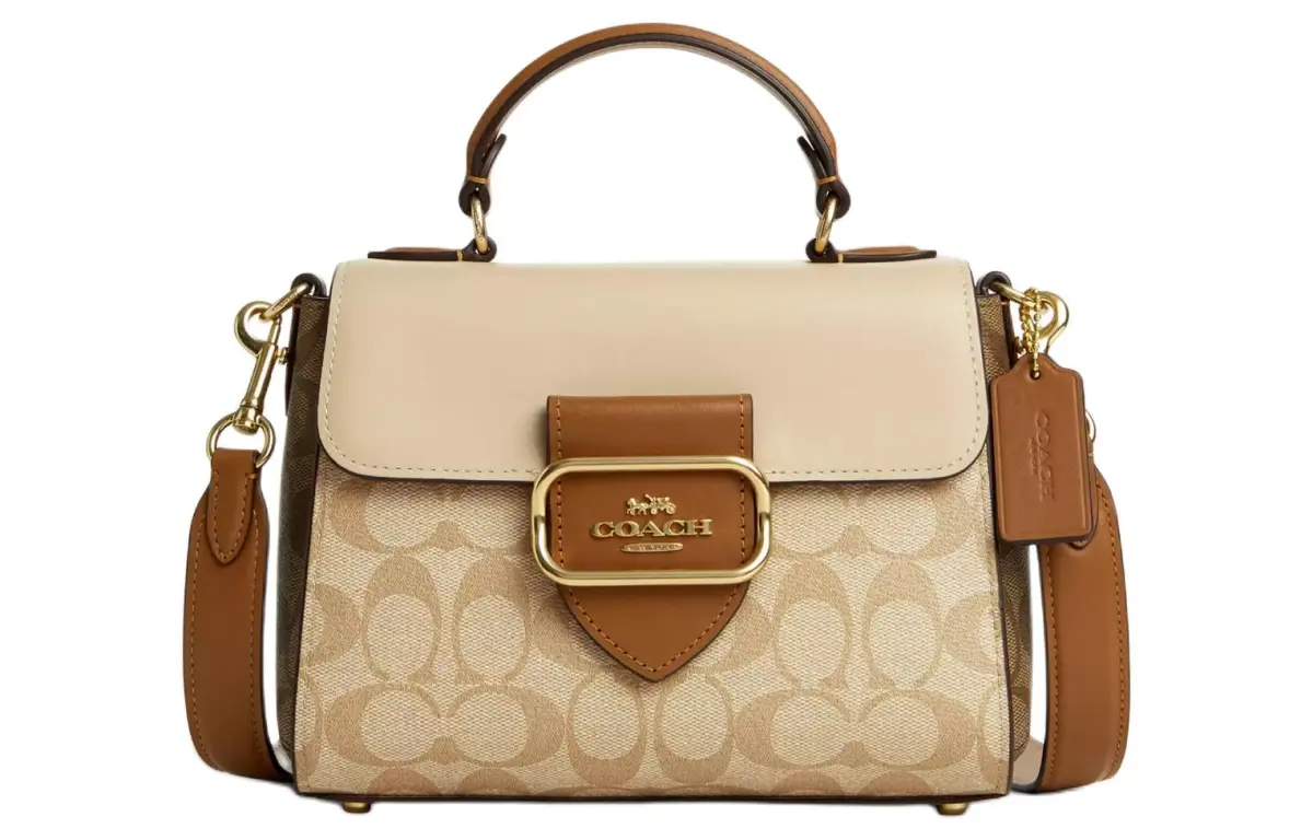 COACH Morgan Coated Canvas With Calfskin Shoulder Bag, Crossbody Bag, Handbag Small Women's Khaki