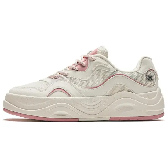 ANTA Life Collection Skateboard Shoes Women's Low-Top Ivory White/Rose Pink