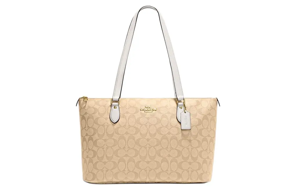 COACH Gallery Coated Canvas With Recycled Leather Tote Bag, Shoulder Bag Large Women's Light Khaki