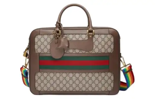 GUCCI Leather Canvas Briefcase, Shoulder Bag, Crossbody Bag, Handbag Men's Ebony, Brown