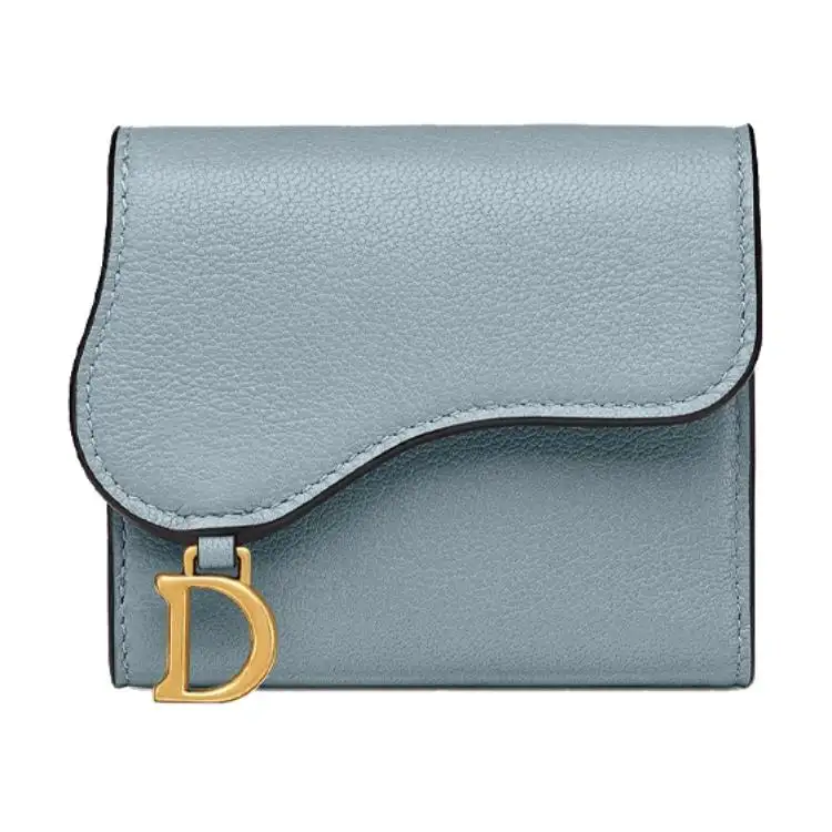 DIOR Saddle Sheepskin Lotus Wallet Women's Sky Blue