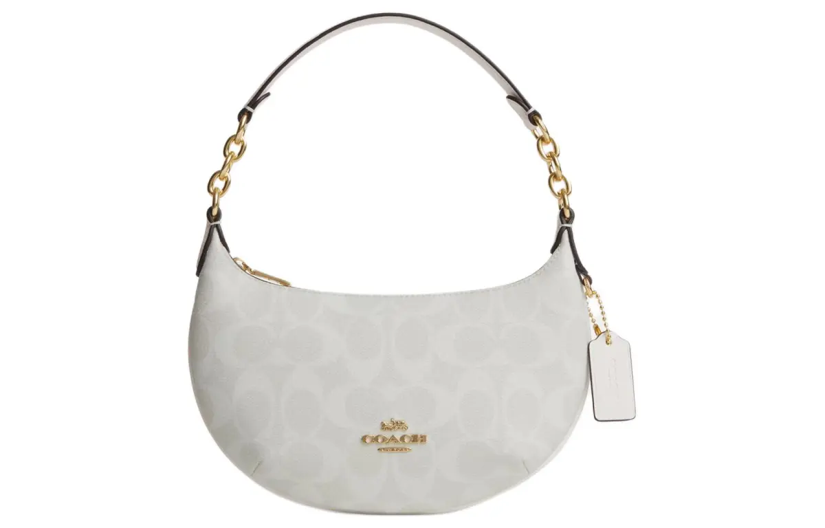 COACH Payton Coated Canvas With Leather Shoulder Bag, Handbag Small Women's Gold & Chalk & Glacier White