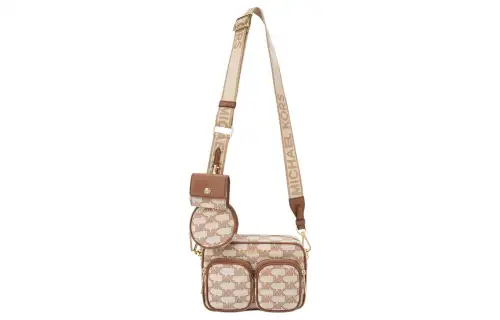 MICHAEL KORS Jet Set Fabric Crossbody Bags Medium Women's Beige & Camel Brown